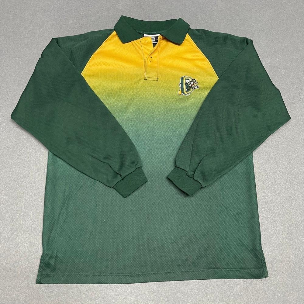 VTG Oregon Ducks Polo Sweatshirt Mens Medium Green Yellow Puma Fighting Duck